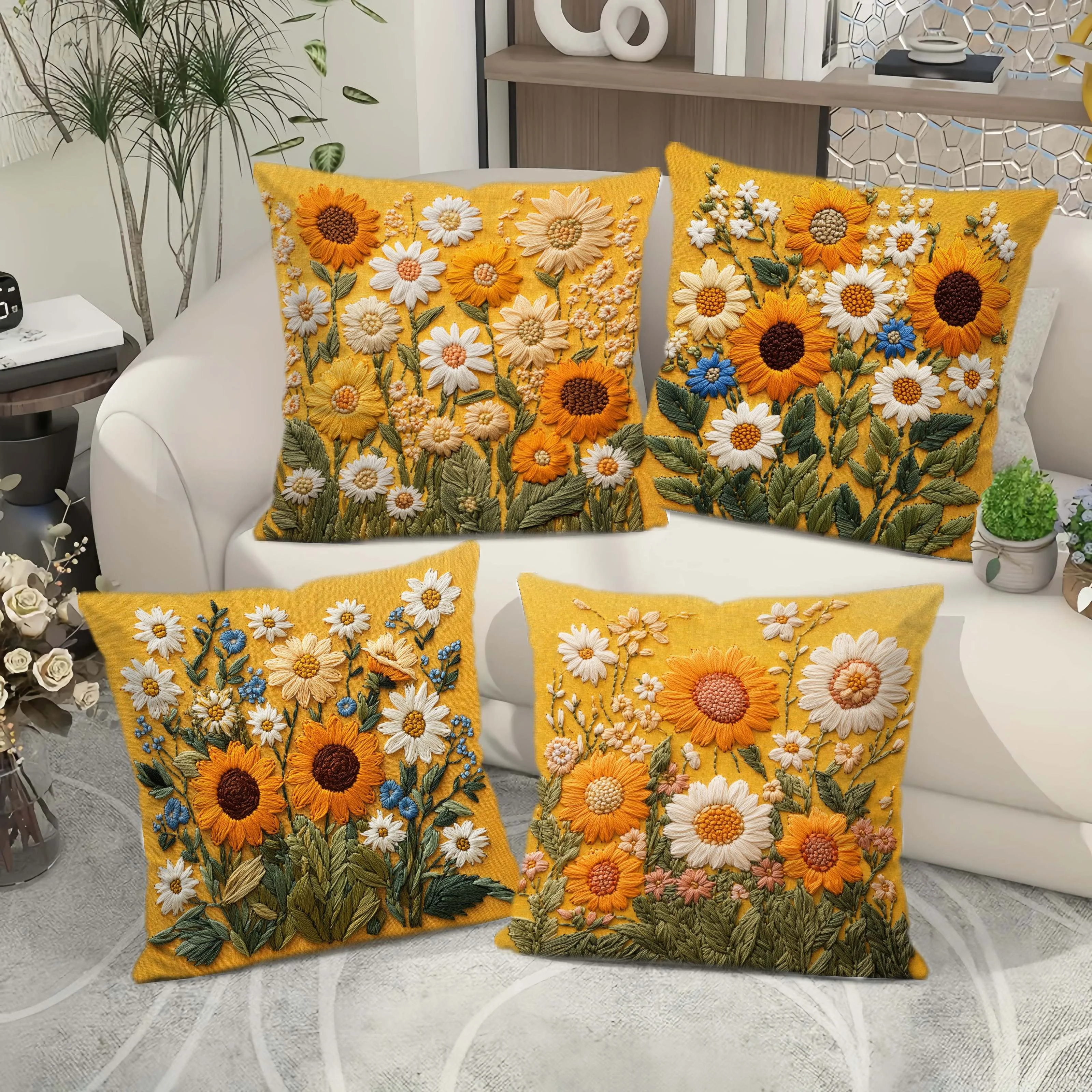 

Country Rustic Floral Sunflower 2D Print Embroidery Design Decorative Pillow Cover High Quality Polyester No Embroidery