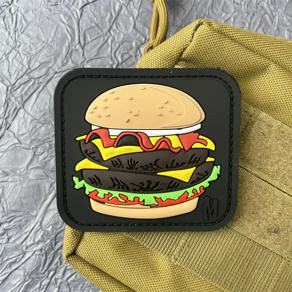 HAMAS Dagger Hamburger 3D PVC Patch on Clothes Cartoon Badges Hook and Loop Patches Backpack Tactical Stickers