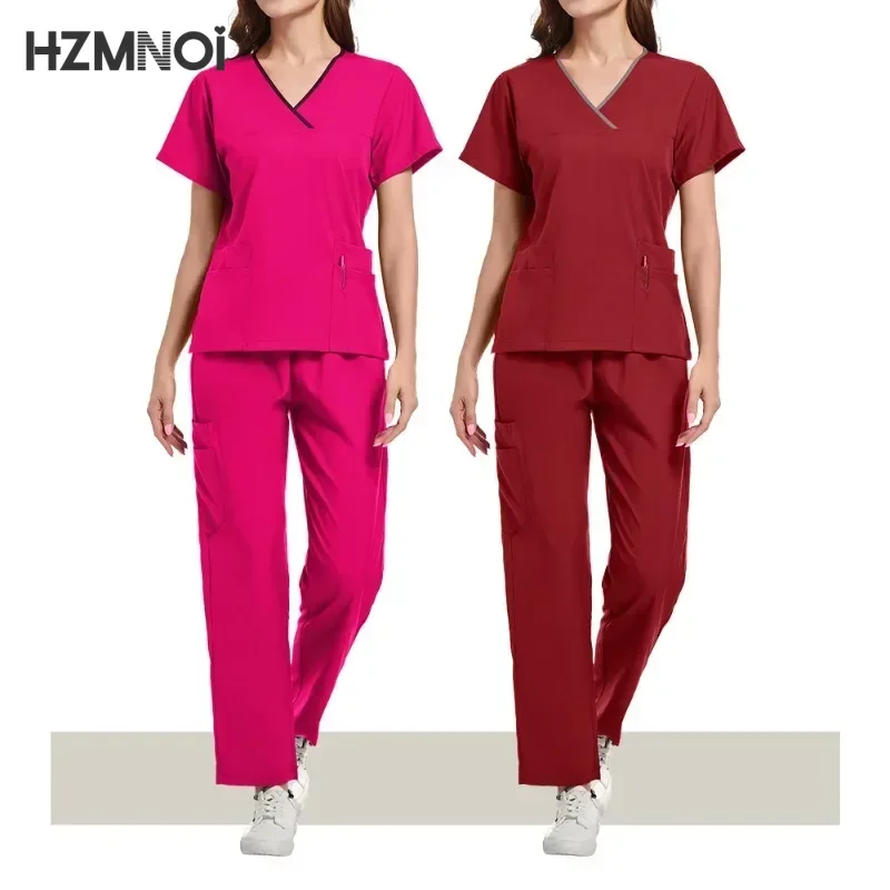 Surgical Uniforms Woman Nursing Enfermeria Sets Top Pant Scrubs Clinical Beauty Salon Uniforms Scrub Medical Hospital Suit Women