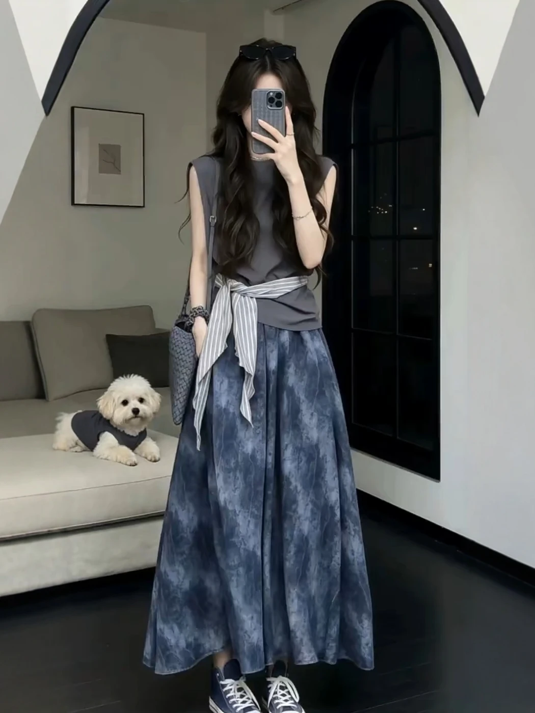 

Summer Chic Women's Sleeveless Vest Top And Dyed Skirt Two-Piece Set Breathable High Waist Elastic Fashion Ensemble