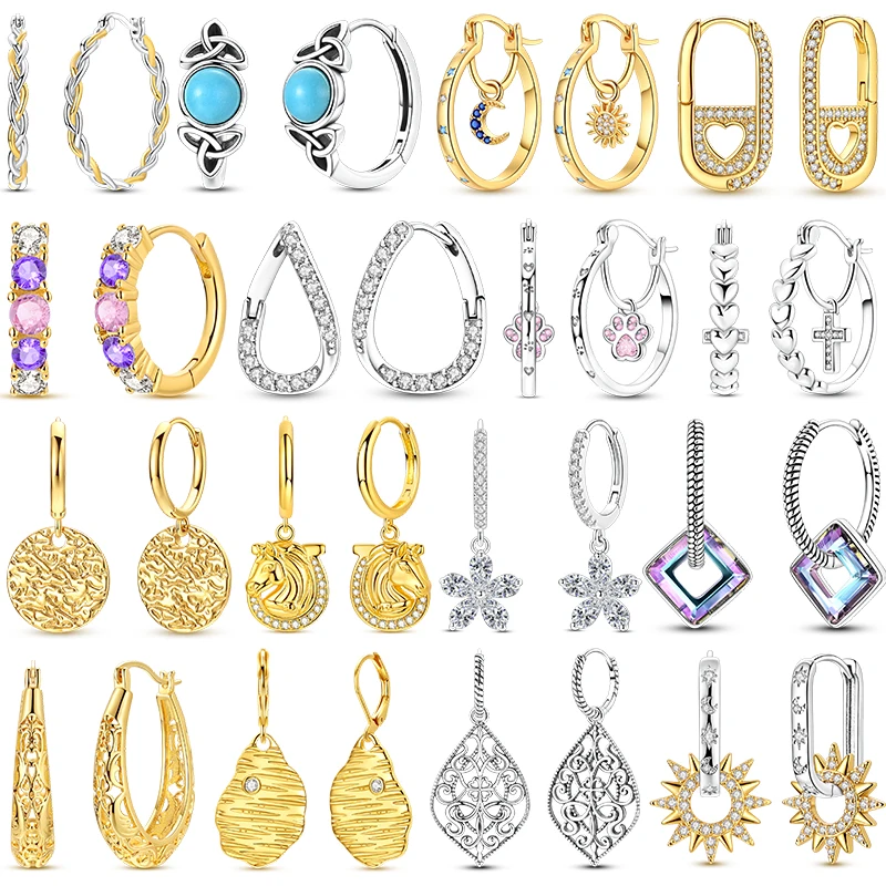 

Серьги-подвески из стерлингового серебра 925 пробы для женщин, золотые серьги-кольца, серьги с подвесками в виде солнца, звезды, лошадиной лапы, изысканные ювелирные украшения для вечеринок, подарок для женщин