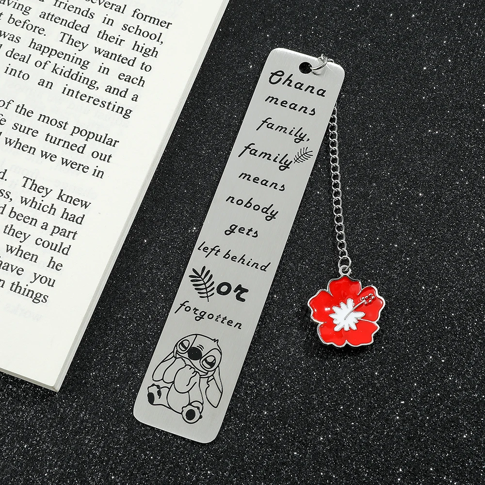 Stitch Fans Ohana Family Red Flower Bookmark Stainless Steel Learning Stationery Reading Accessory Gift for Book Lovers