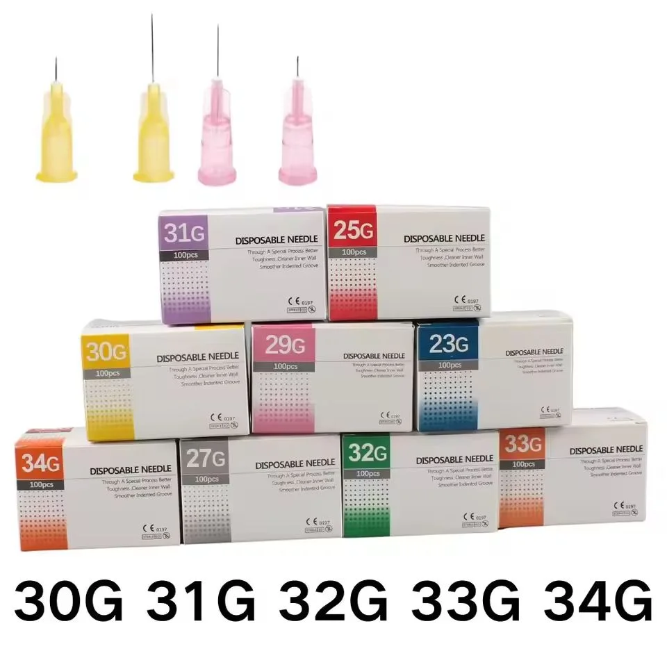 30G-34G Painless Needle Piercing Transparent Syringe Injection Glue Clear Tip Cap Pharmaceutical Injection Needle 1.5/2.5/4/6mm