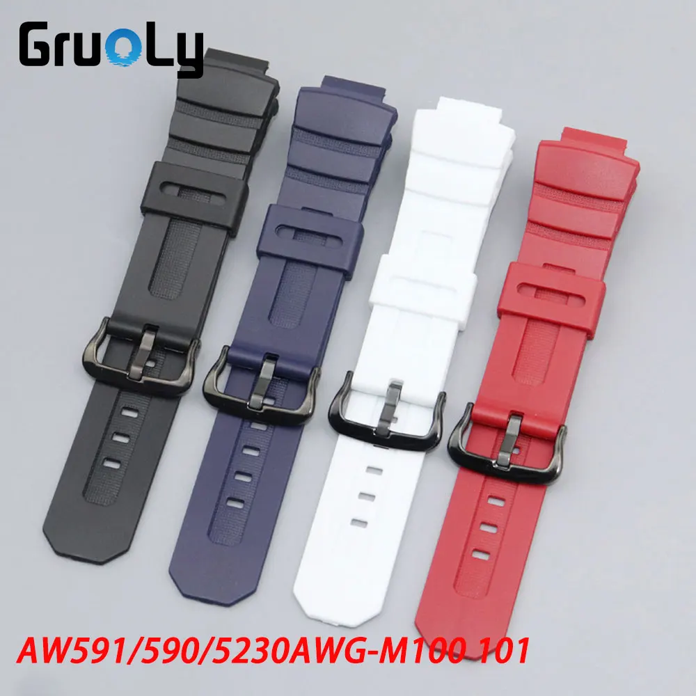 

Rubber Watchband Suitable for Casio AW591/590/5230AWG-M100 101 Men's Watch Strap 16mm Waterproof Resin Watch Accessories Band