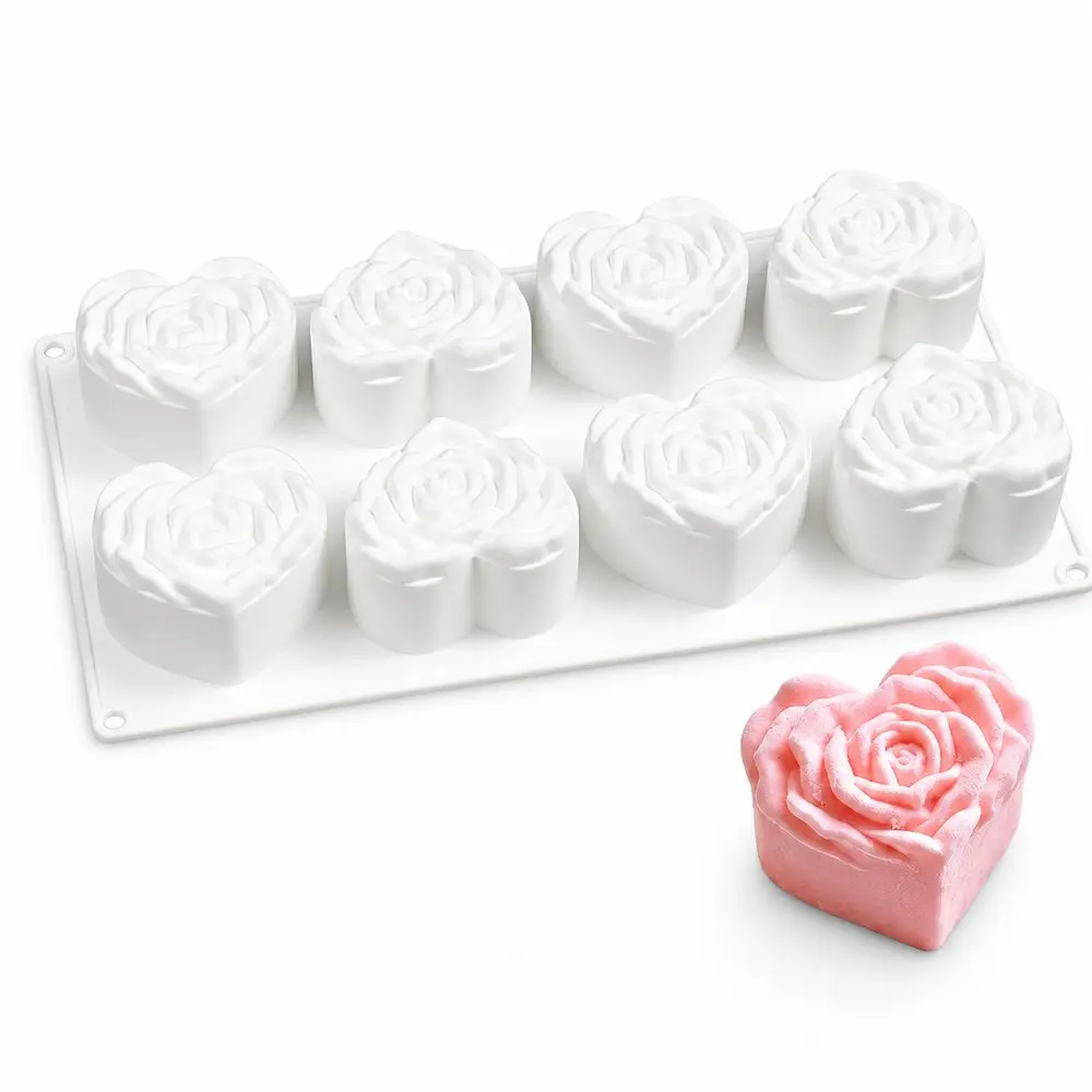 New Heart Shaped Mousse Cake Mold Nonstick Rose Silicone Cake Mold Cake Baking Chocolate Mold Wedding Dessert Tools