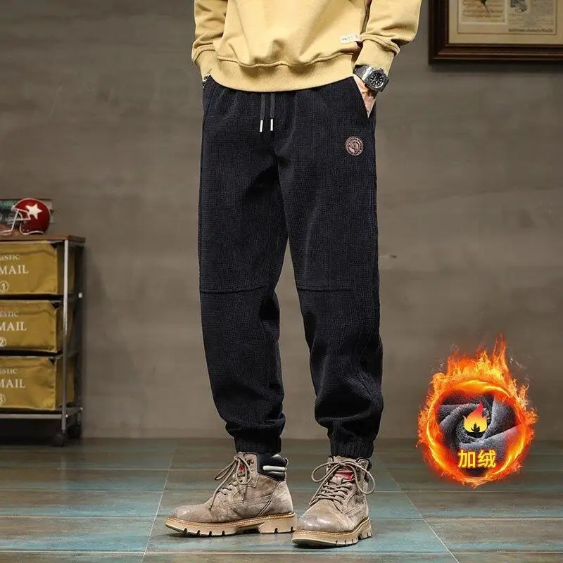 ملابس للرجال رجل السراويل سراويل شتوية Sweatpants السراويل الحرارية الشباب الزي ملابس كاجوال Y2K الملابس موضة الصوف مبطن