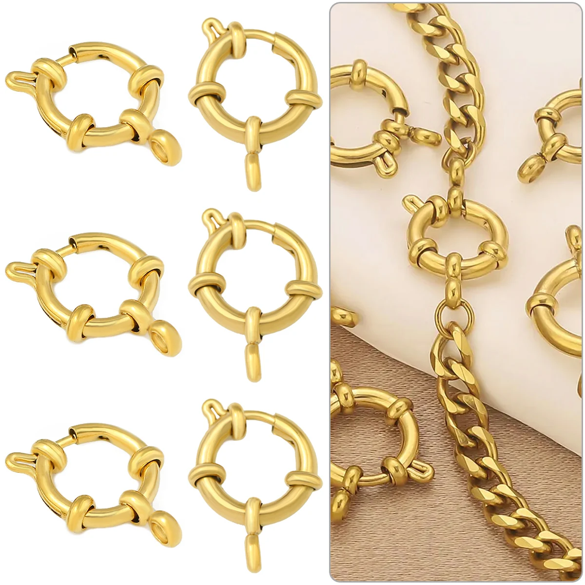 1 個ステンレス鋼ゴールドラウンドスプリングクラスプフックブレスレット鎖骨ネックレスクラスプコネクタ DIY ジュエリー作成用品