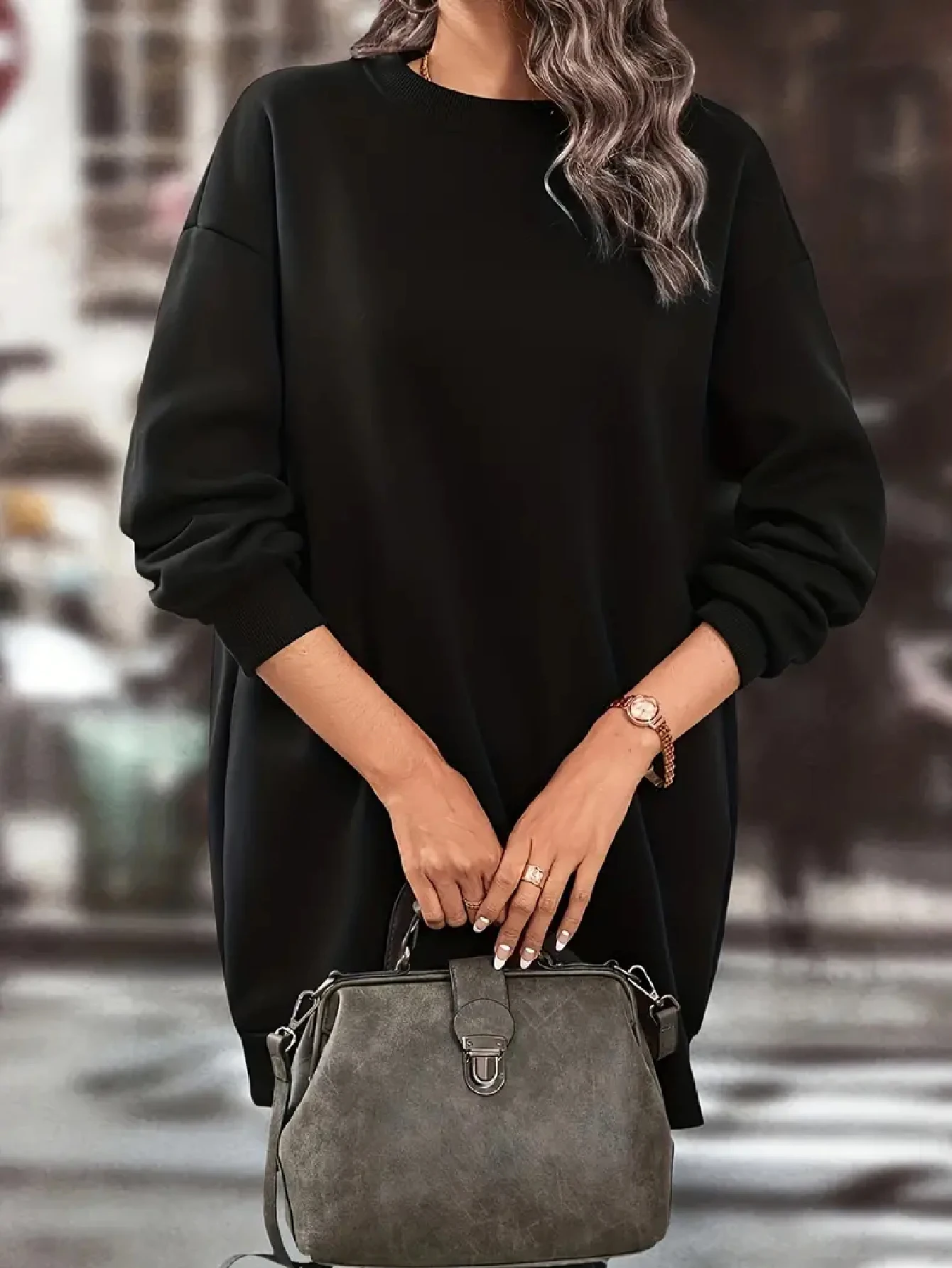 Damen-Langarm-Hoodie mit Rundhalsausschnitt, lässig-elegantes Oberteil mit Blumen- und Buchstabenmuster für Herbst und Winter, bequeme Streetwear – Detail 6