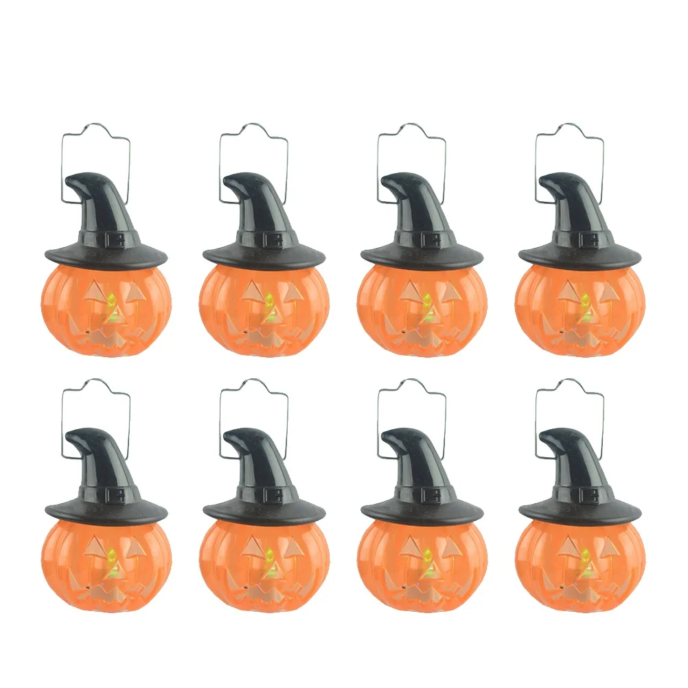 

8pcs Halloween Glowing Pumpkin Lamps Portable Led Lanterns Plastic Decorative Props For Party Costume Accessories Trick Or Treat
