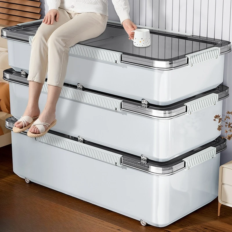 

Under the bed storage box with pulley Flat storage box Drawer type transparent finishing ******der the bed storage artifact