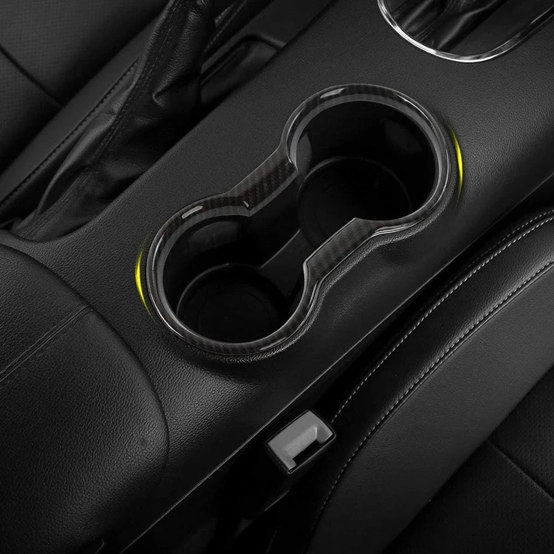 Cup Holder Cover Frame Trim Carbon Fiber for Ford Mustang 2015 2016 2017 2018 2019 2020 Interior Accessories