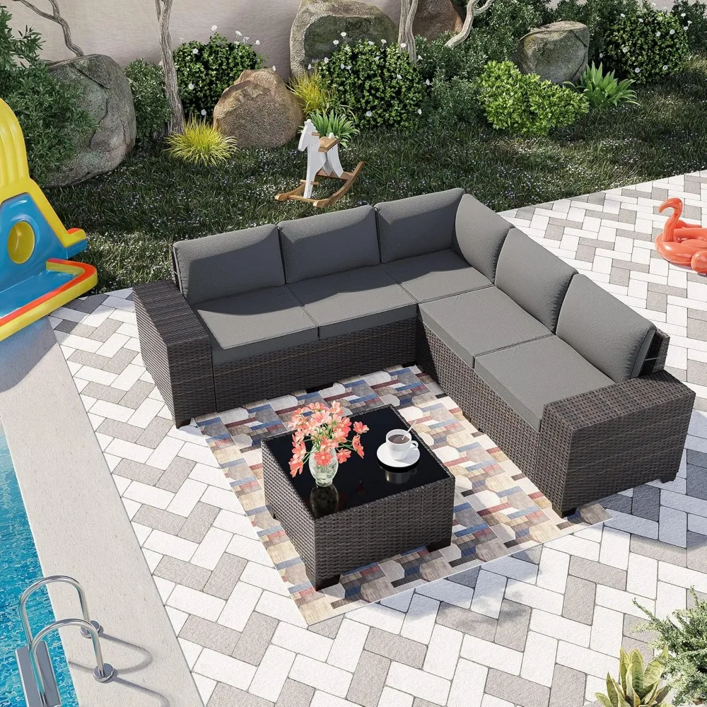 Outdoor Patio Furniture Set,  Outdoor Sectional Furniture High Backrest Patio Sofa, All-Weather PE Rattan Patio Conversation Set