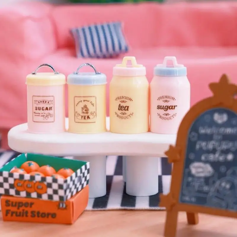 กระป๋องอาหาร/ชา/กาแฟจิ๋วสำหรับบ้านตุ๊กตา 3 ชิ้น รูปทรงกลม ใช้เป็นขวดเก็บของ สำหรับตกแต่งฉากบ้านตุ๊กตา