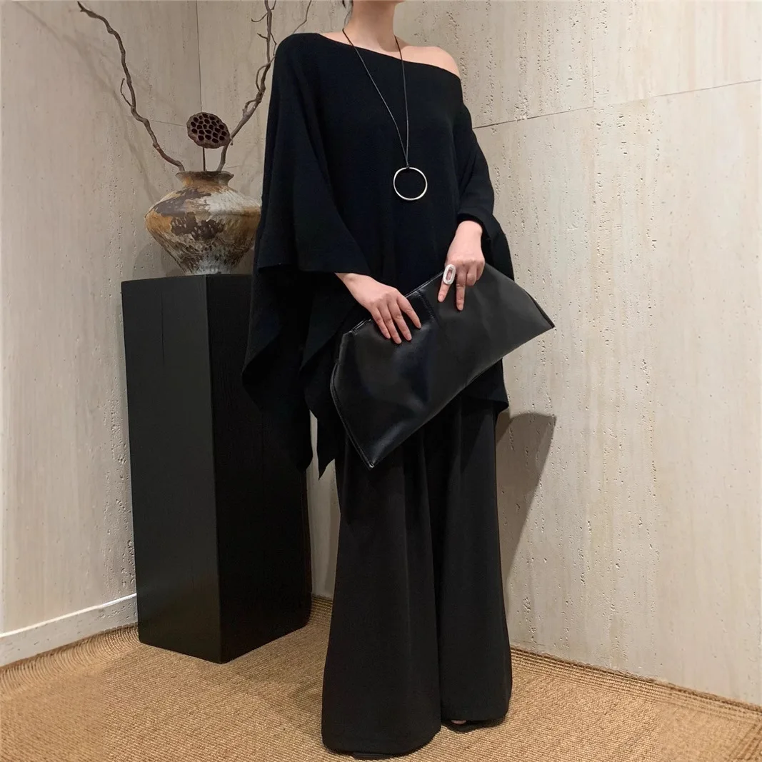 7891 Estilo francés fuera del hombro manga de murciélago chal perezoso escote Irregular capa versátil para mujer