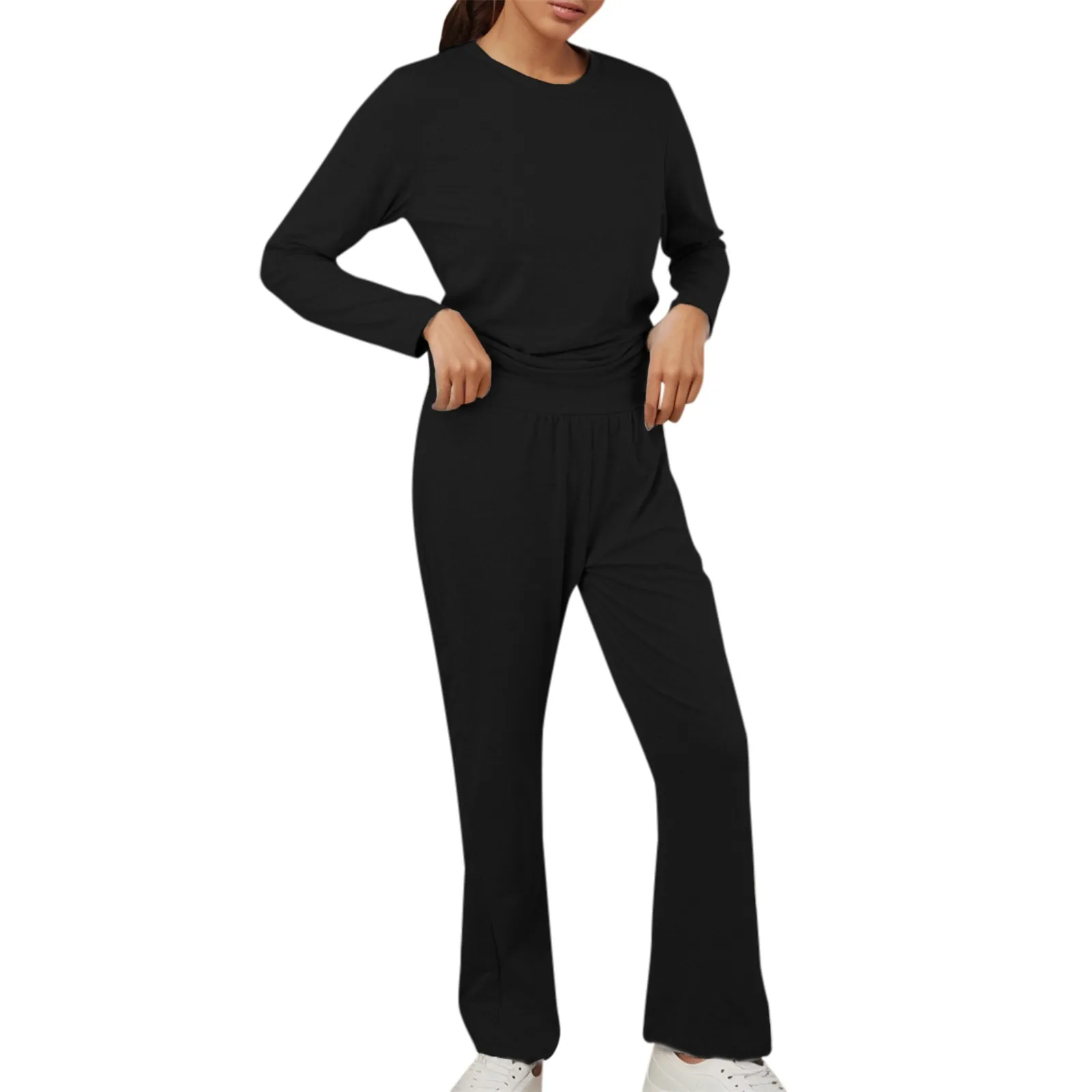 2 Piece Outfits Womens Long Sleeve Slim Crop Top Flare Pants Sports Set Slim Jogger Two Piece Suit Clothes Lounge Tracksuits