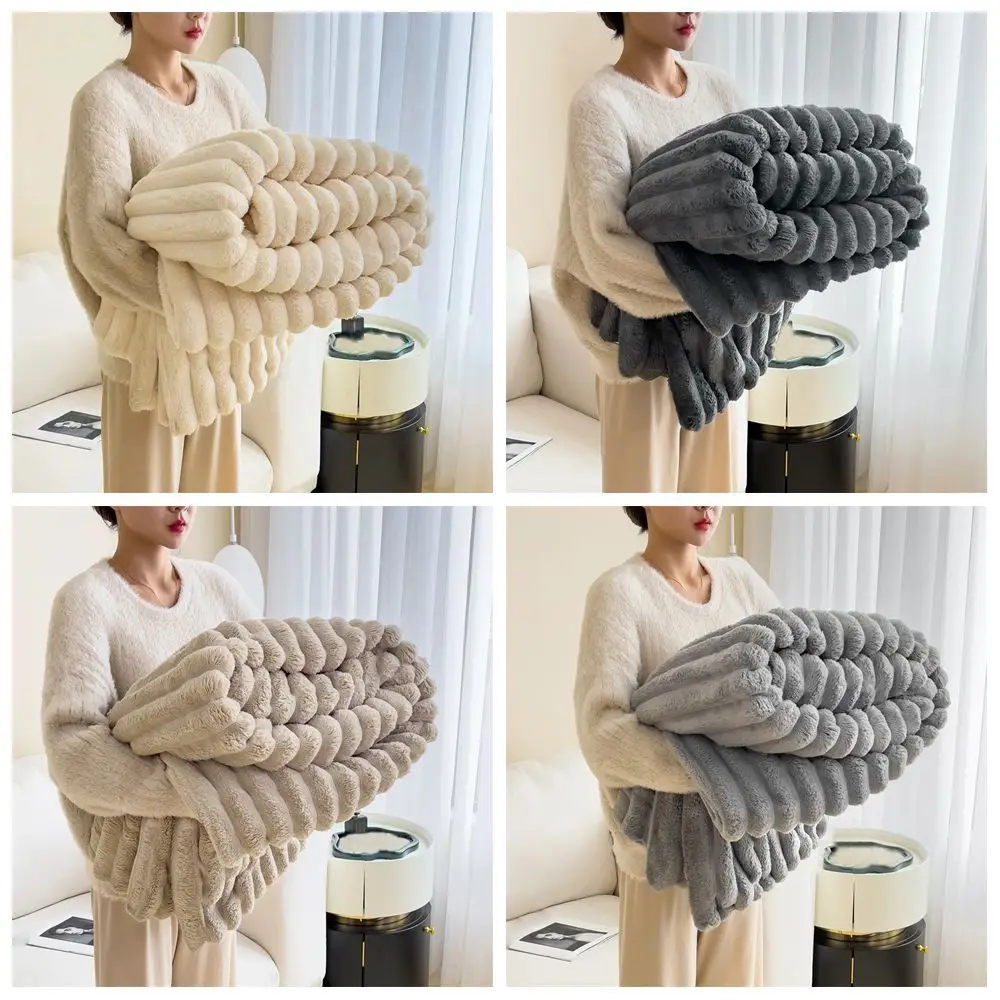 Immagine 6: Nuova coperta calda double face Coperta calda e traspirante Coperte a righe tinta unita delicate sulla pelle