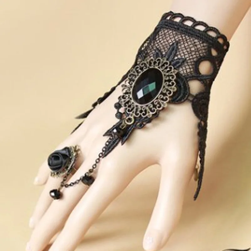 Lace Rose Bracelets Women Vintage Gothic Butterfly Bracelet Hollow Out Steampunk Vampire Pulseira Bracelet Jewelry Accessories