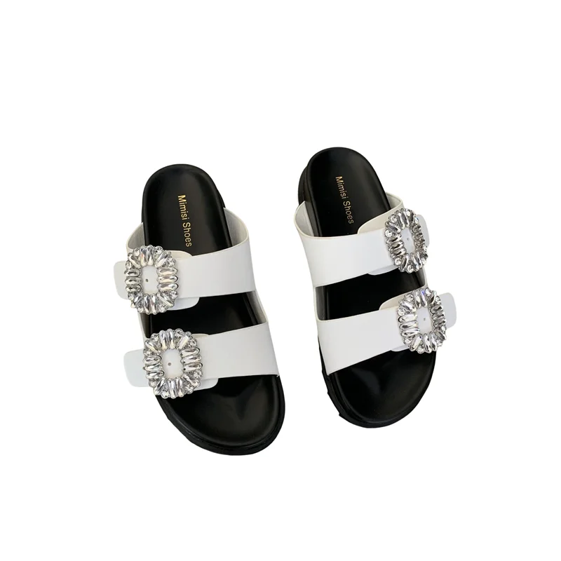 Platform Sandals 2023 Brand Rhinestone Shoes Ladies High Heels Double Buckle Band Slippers Woman Muffins Crystal FlipFlops Mujer