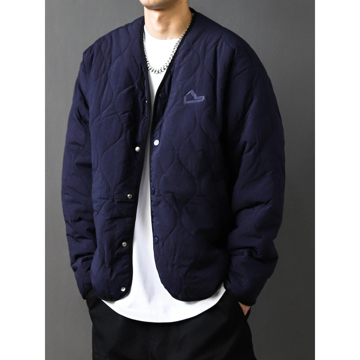 Retro Japanese Style Diamond Pattern Large Size V-Neck Cotton Jacket Lightweight Loose Men's Autumn Winter Versatile Outerwear