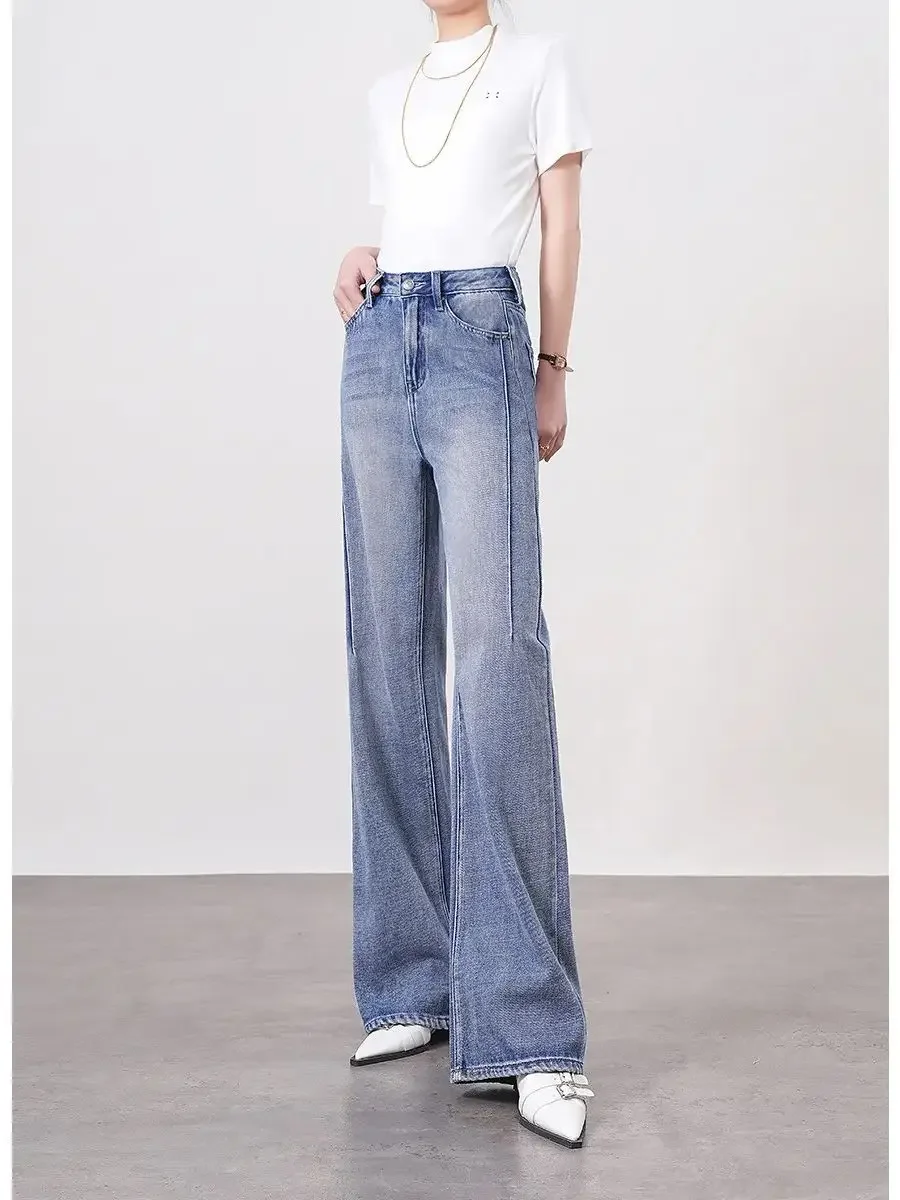 

LOUIS YAO, женские джинсы, новинка весны 2024, свободный крой в стиле ретро, прямые широкие потертые джинсовые брюки, повседневные женские брюки