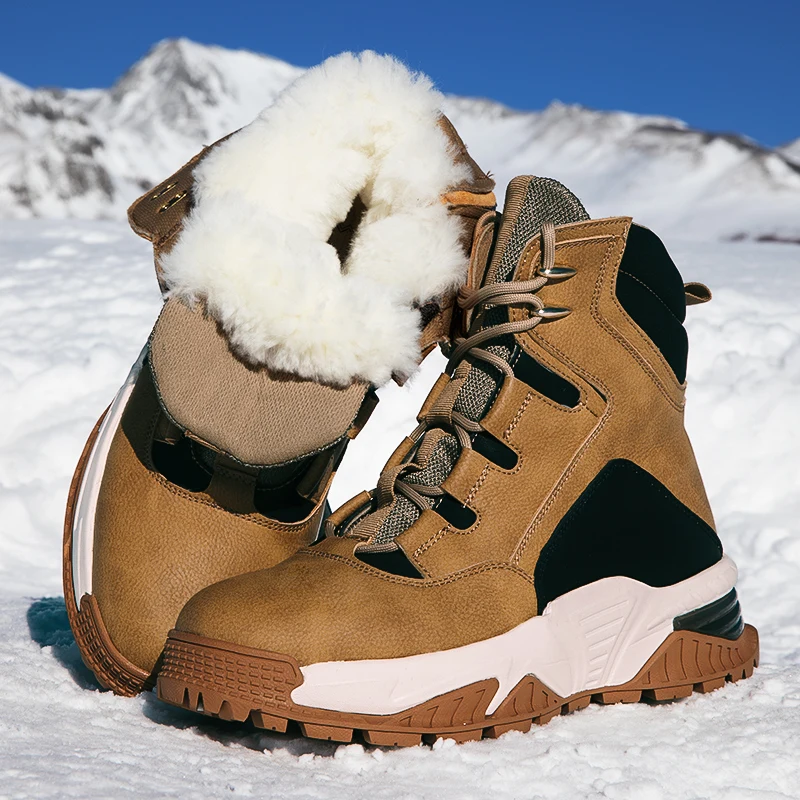 Wool Snow Boots for Men Plush Thick Insulation Leather Fur Integrated Shoes Increased Winter Waterproof  Anti Slip Cotton Boots