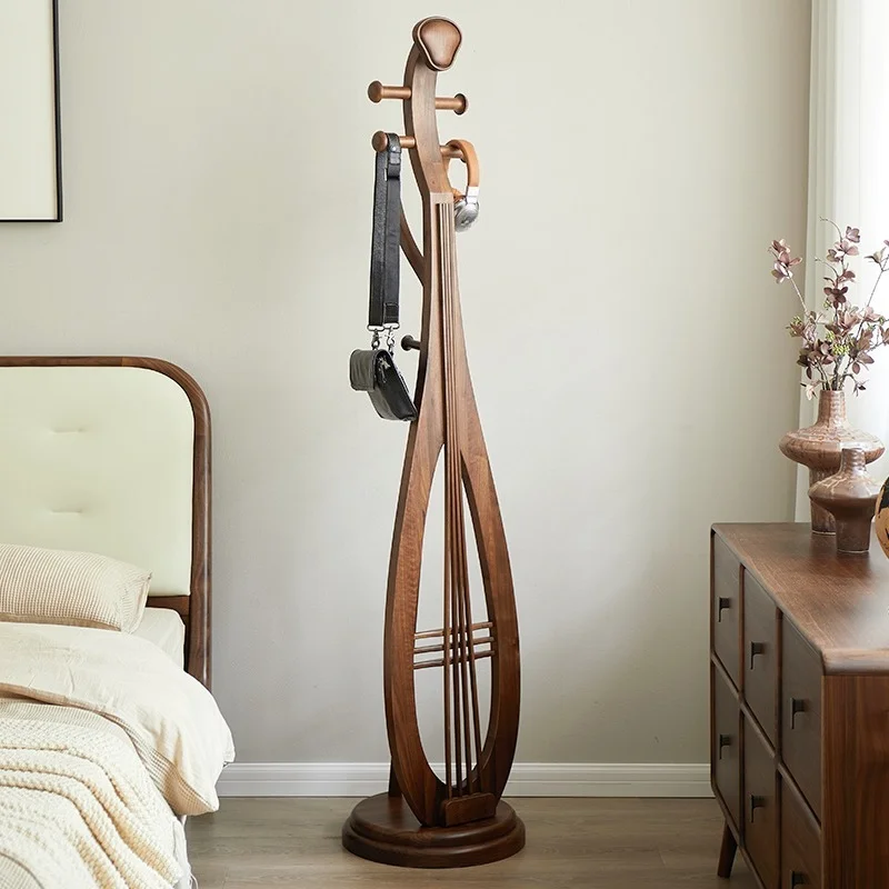 Coat rack floor-to-ceiling bedroom all solid wood vertical black walnut living room new Chinese hanger pipa