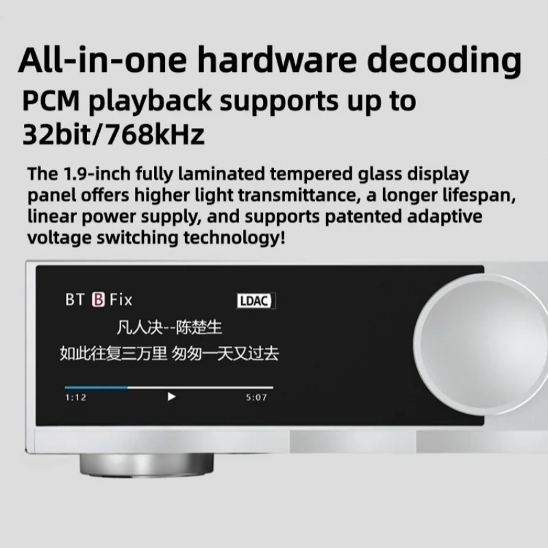 

Аудиодекодер Hi-Fi D200 с чипом BD34352EKV, Bluetooth 5.1, поддержкой LDAC и MQA, отображением текста песен по синхронизированным часам CK-03, оптическим, коаксиальным и USB-интерфейсами, поддержкой DSD512