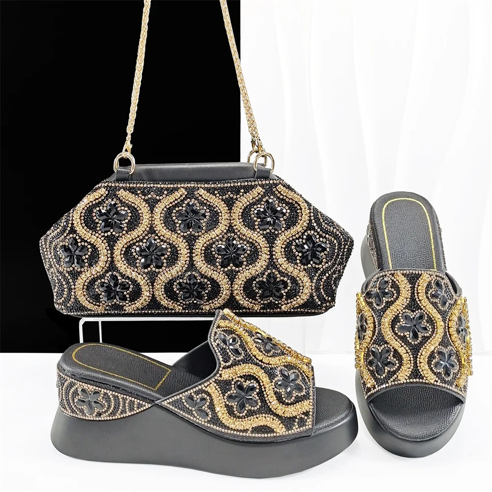مجموعة أحذية شبشب إيطالية أنيقة جديدة مع أكياس مطابقة مجموعة أحذية وحقائب أفريقية عالية الجودة للحفلات