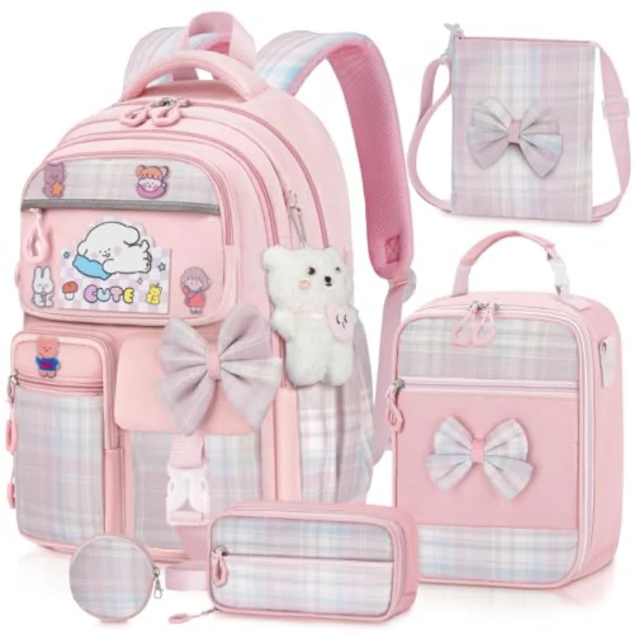 

Girls Backpack with Lunch Box Set, 5pc Cute Kawaii Bookbag for Teens, Aesthetic School Backpack for Elementary