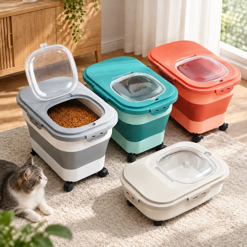 Durable Foldable Container with Locking Lid for Dry Pet Food, Perfect for Organizing Rice and Grains in Kitchen