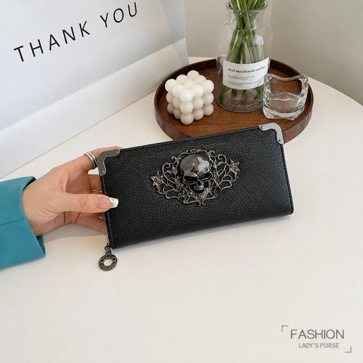 Unisex Lange Männer Frauen Geldbörse Punk Schädel PU Leder Brieftasche Zipper Clutch Tragbare Casual Dame Bargeld Geldbörse Brieftasche – Detail 3