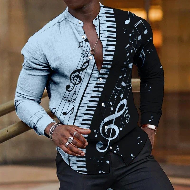 Graphic Printing Of Men\'s Shirts In Autumn 2023 Music Button Top Spring Long sleeve button shirt clothing design comfortable 3XL