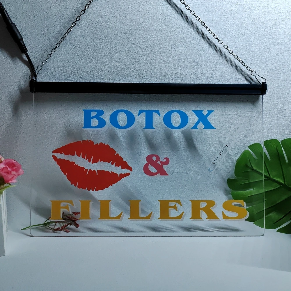 Lips Syringe Botox Fillers Multicolour Luminous Sign with Neon Light Emitting Effect Home Decor Bedroom Wall