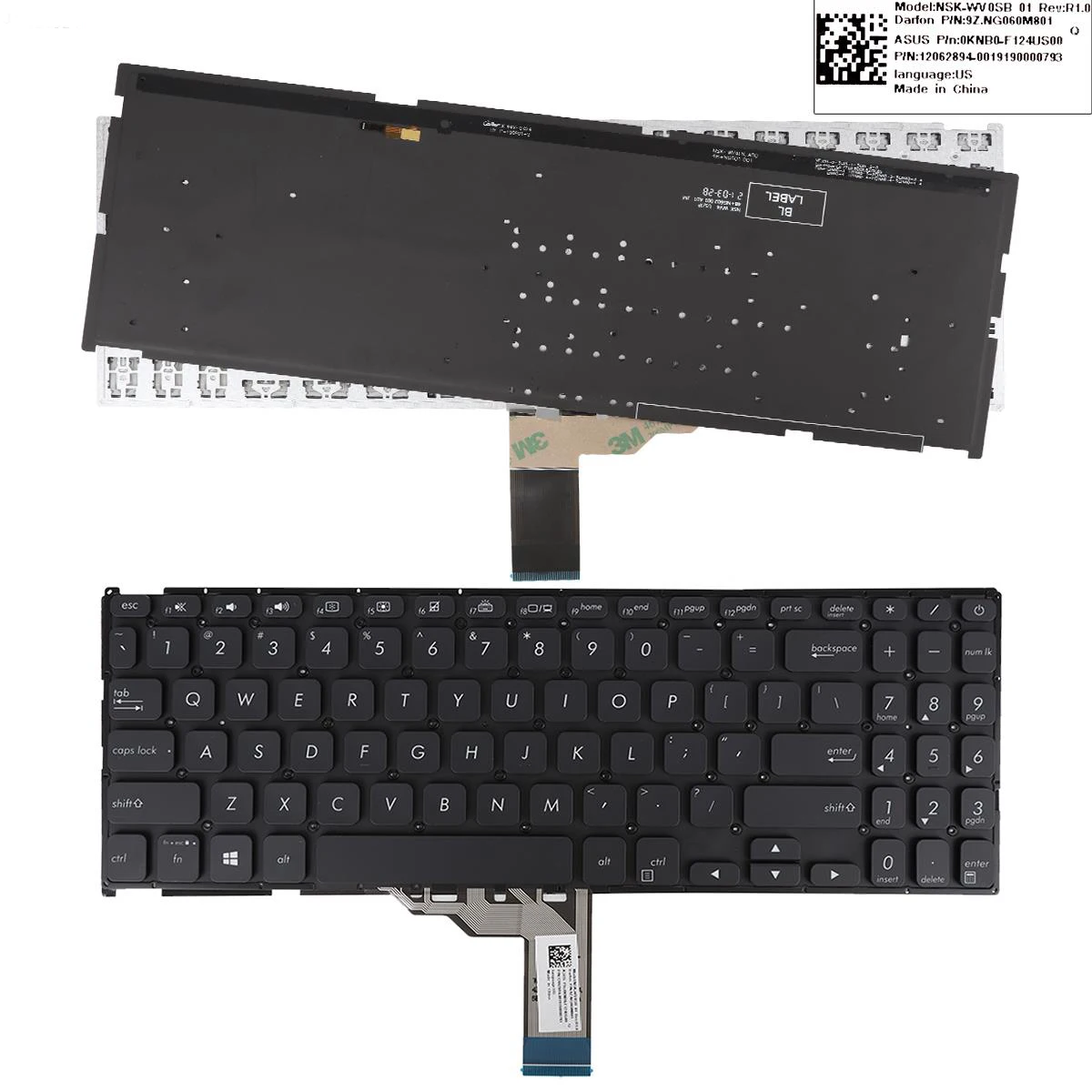 

New US Russian Keyboard For Asus Vivobook X512 X512D X512DA X512F X512FA X512U X512UA X512UB black English RU backlit