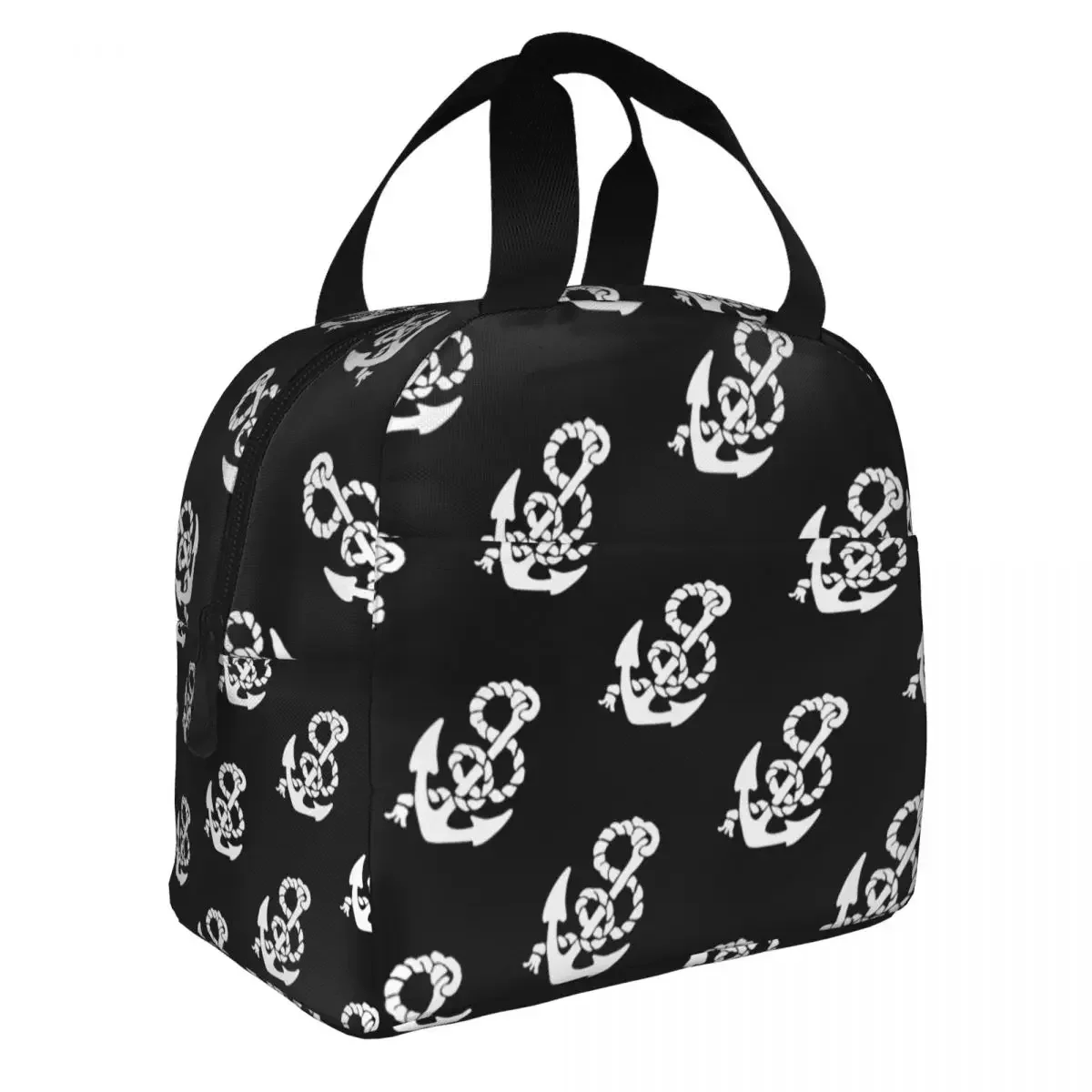 Lunch Bag for Women Kids Navy Blue Nautical Anchor Thermal Cooler Bag Waterproof School Sea Style Lunch Box Food Storage Bags