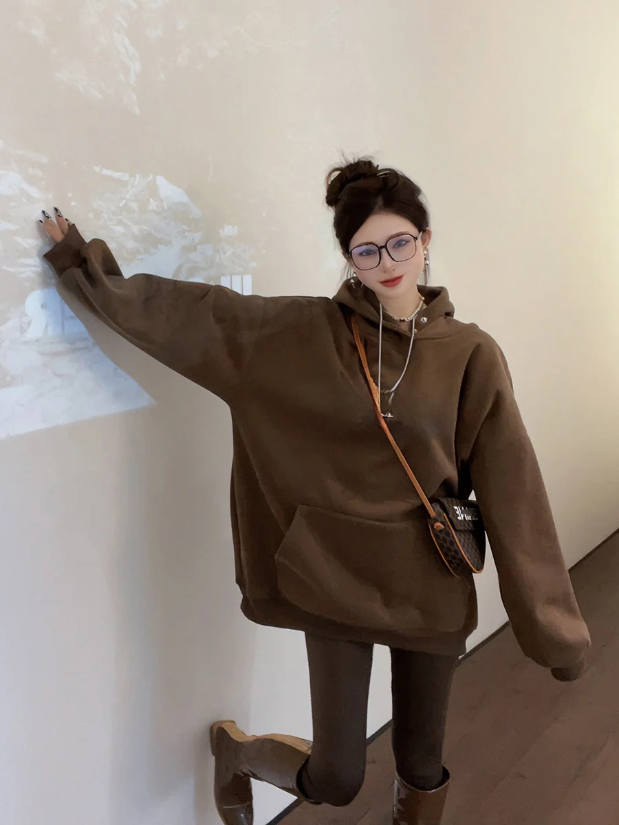 

Женская толстовка Thiened Fce с капюшоном, свободного кроя, с длинными рукавами, с принтом, с карманом-кенгуру, повседневная, удобная, весна-осень