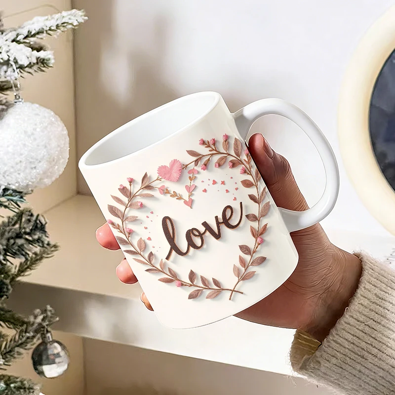

1pcs 3D three-dimensional branch and leaf wreath ceramic cup with handle, creative coffee cup, insulated milk cup,office tea cup