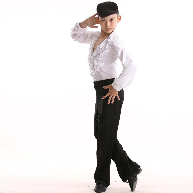 Ropa  baile latino para niño traje moderno con volantesazul blanco negro ideal para escenario de salón gran oferta