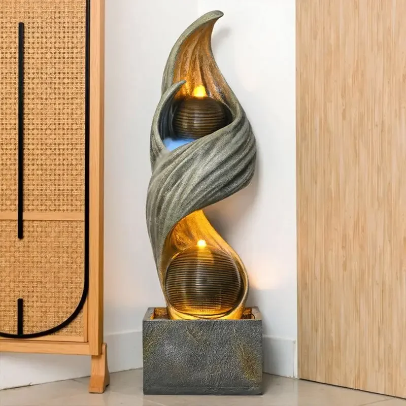 Floor-to-ceiling flowing water ornament simulation pottery pot light luxury high-end living room entrance decoration fountain