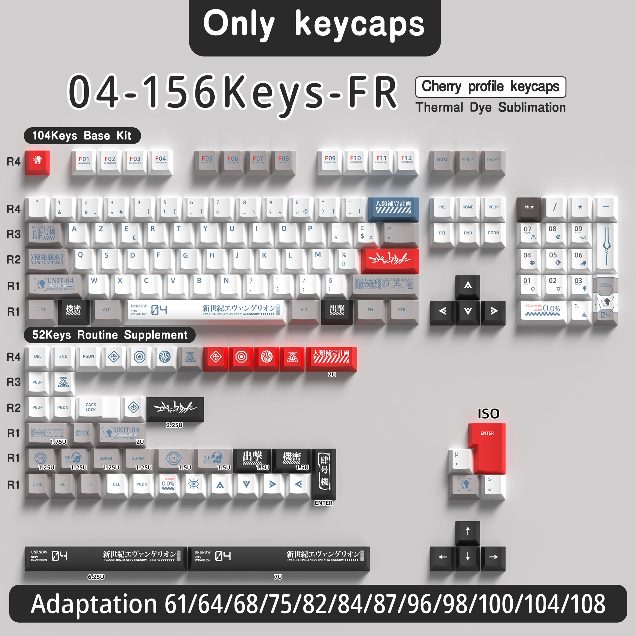 Eva 04 Keycaps Pbt Engels/Frans/Duits/Spaans/Abnt 2/Japans/Uk Keycap Cherry Profile Voor Mechanische Keyboards Iso Womier