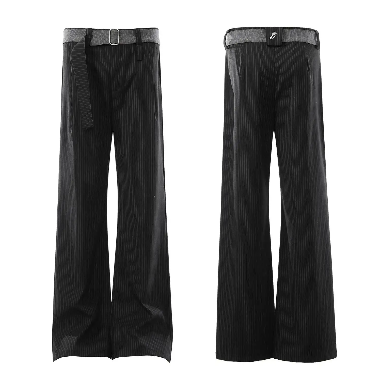 Men's Suit Pants Wide Leg Casual Trousers Striped Double Sided Colorblock Belt Design Loose Fit Straight Bottoms TOQN