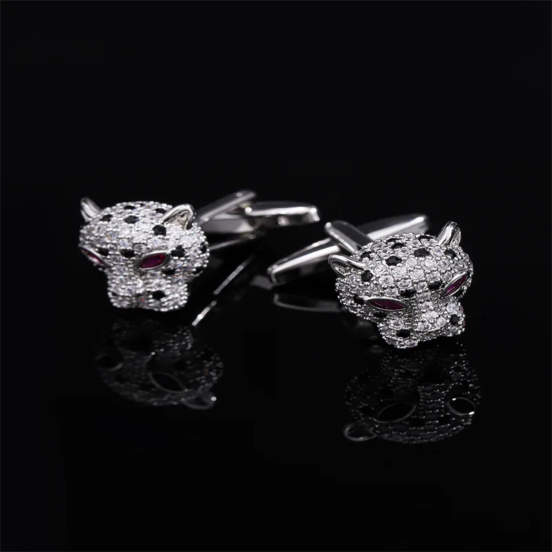 Luxuriöse Strass-Tigerkopf-Manschettenknöpfe für Herren Französische Hemdknöpfe Business-Bankett-Manschettenknöpfe Accessoires Hohe Qualität – Detail 6