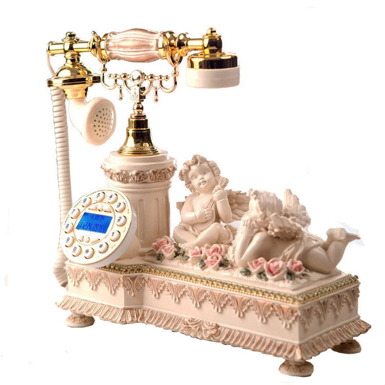 Antique Landline Telephone Vintage Fixed Corded Phone Cupid European Beaut Caller ID Decoration Home Office Carve Old People