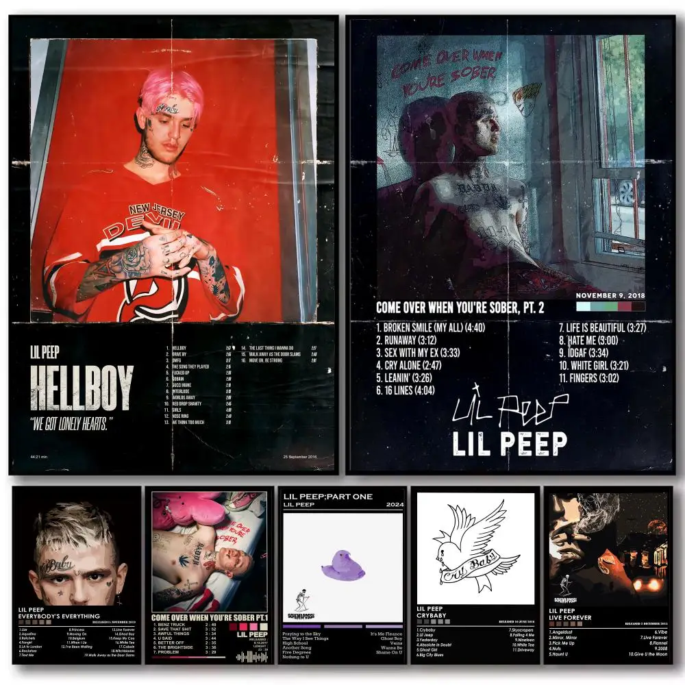 Rapper Music Pop Album L-LIL Peep Poster Decorative Stickers Wall Art Mural Photo Design for Home Living Room Hallway Decor Gift