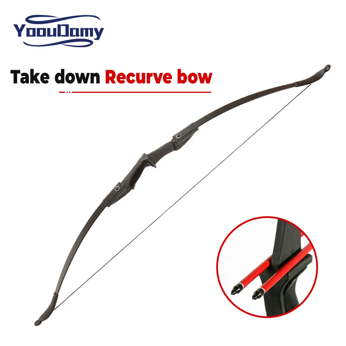 YoouDamy Archery Recurve Takedown Bow and 12pcs Arrows Set 20lbs 30lbs 40lbs for Youth Adult Beginners Training Practice