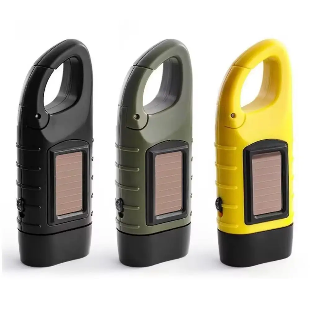 Anti-slip Handle Hand Crank Dynamo Torch 3 LED Bulbs Quick Snap Carabiner Mini Solar Powered Flashlight Bright Convenient