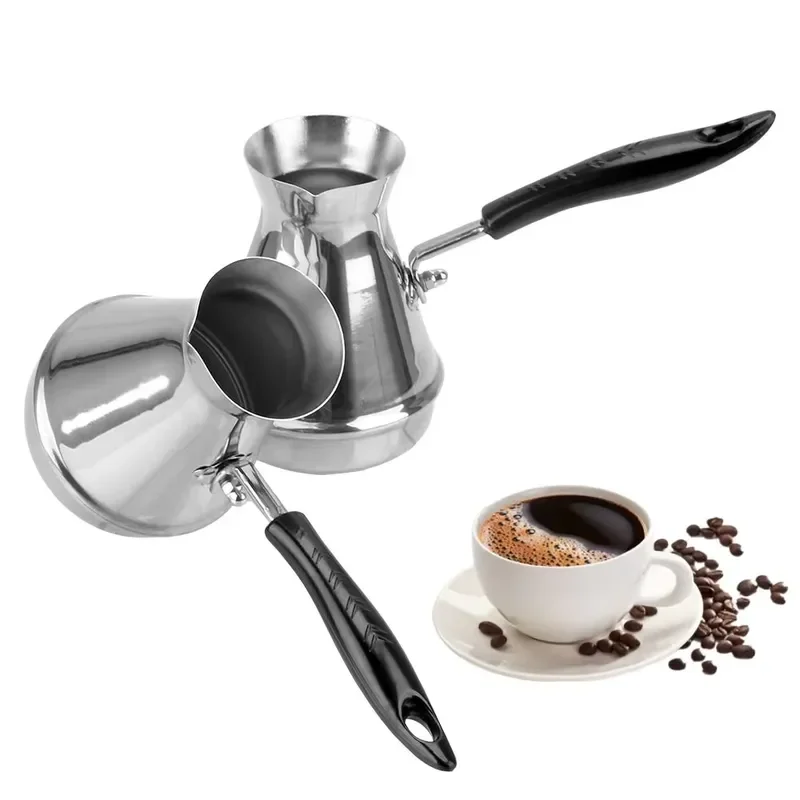 Modern Stainless Steel Moka Pot European Long Handle Coffee Maker Custom Logo Kitchen Tools Butter Furnace Design for Home