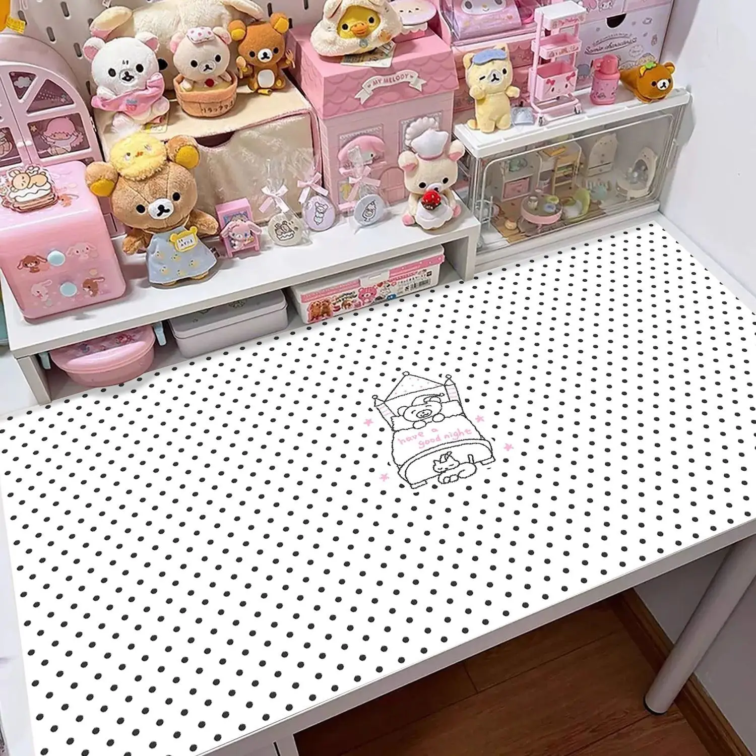 Wave Point Bear Cute Girl Heart Leather Mouse Pad Non-Slip Waterproof Desk Mat Comfortable Office Gaming Mousepad Desk Mat Lap