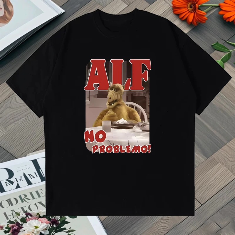 

2025 Popular Summer ALF NO PROBLEMO Graphic Printed T-shirt Men Women Short Sleeve Tee shirt O-Neck Casual Loose Pure Cotton Top