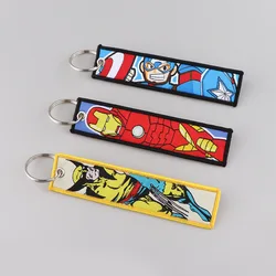 Marvel Spider-Man Iron Man Captain America Wolverine Cloth Woven Label Keychain Keyring Accessories Bag Decoration Toy Gifts